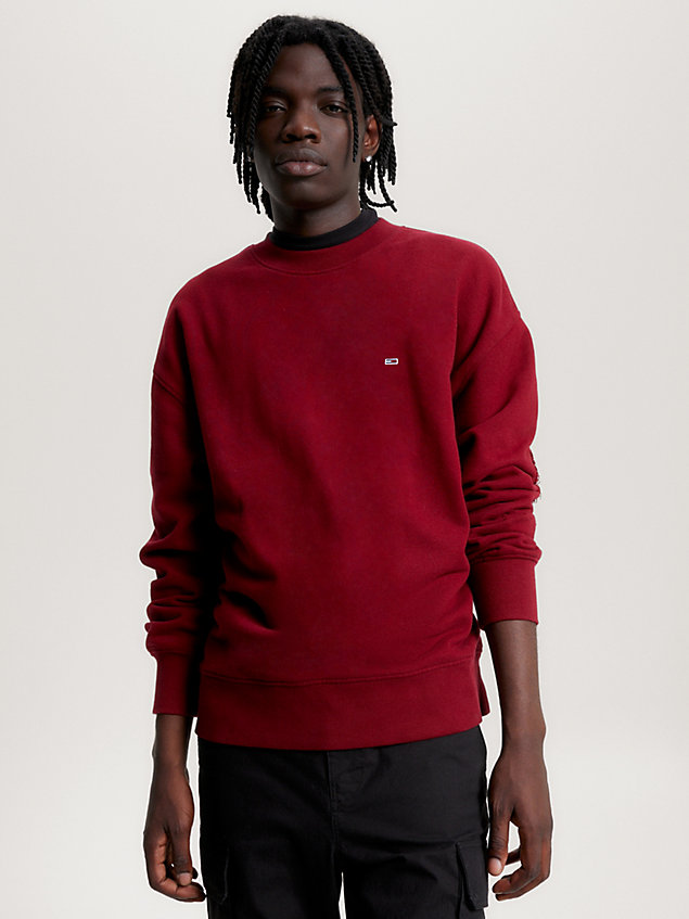 red relaxed sweatshirt met logo-appliqué op de rug voor heren - tommy jeans