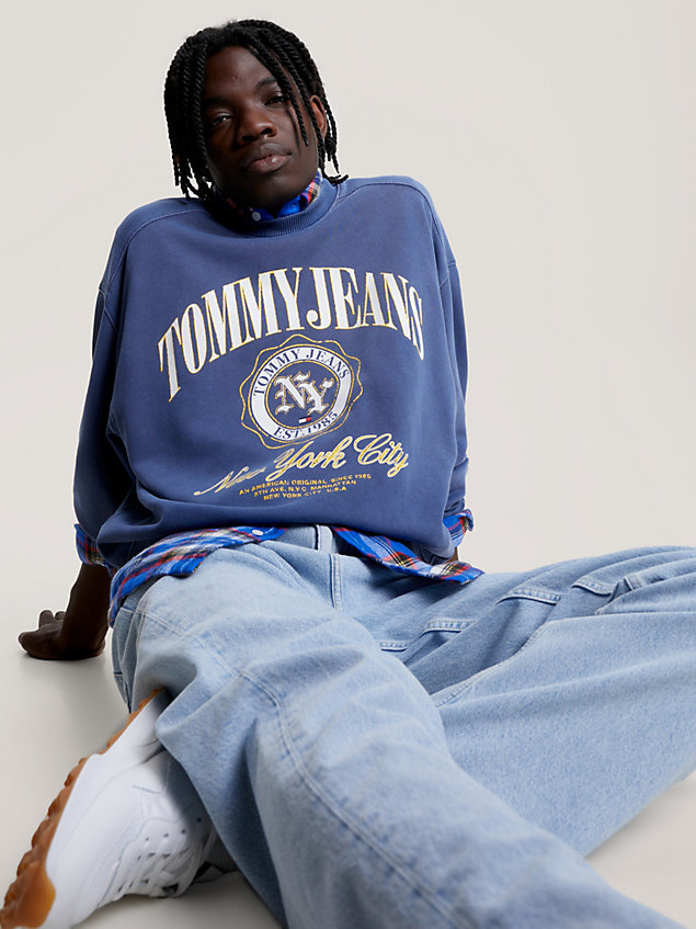 blue varsity logo boxy fit sweatshirt for men tommy jeans