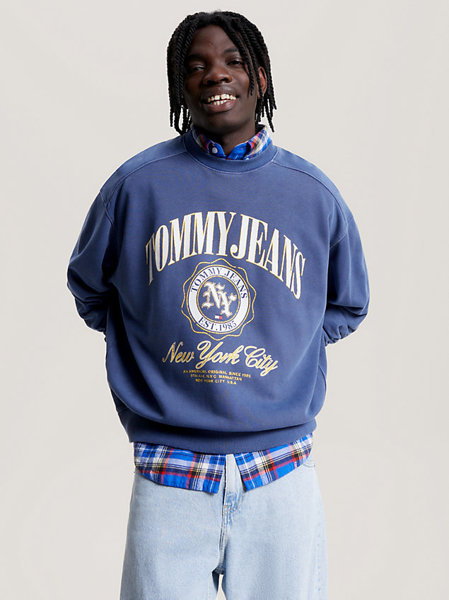 blue varsity logo boxy fit sweatshirt for men tommy jeans
