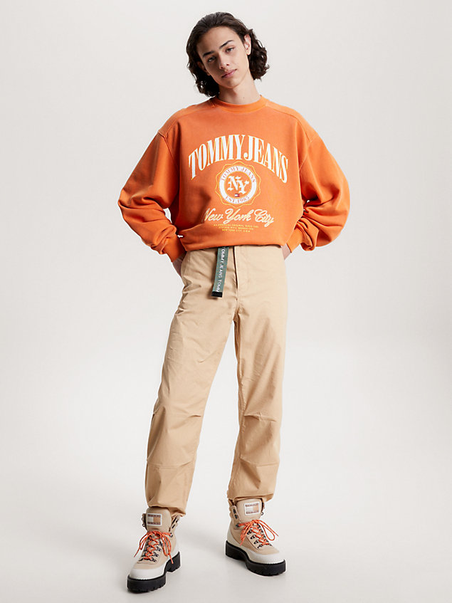 orange varsity logo boxy fit sweatshirt for men tommy jeans