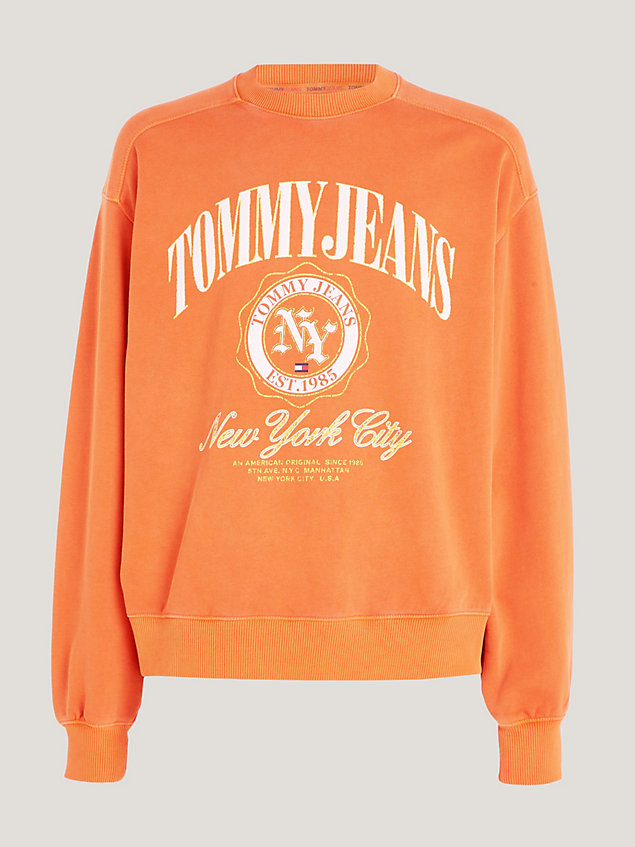 felpa varsity squadrata con logo orange da uomo tommy jeans
