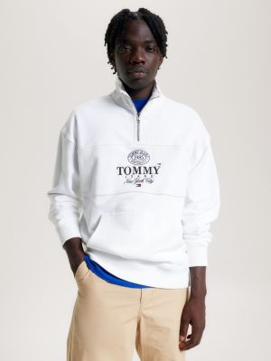 Sudadera amplia con media cremallera y logo Blanco Tommy Hilfiger