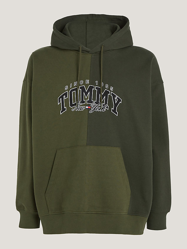 green varsity two-tone relaxed fit hoody for men tommy jeans