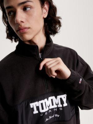 Oversized Polar Fleece Half Zip Sweatshirt Black Tommy Hilfiger