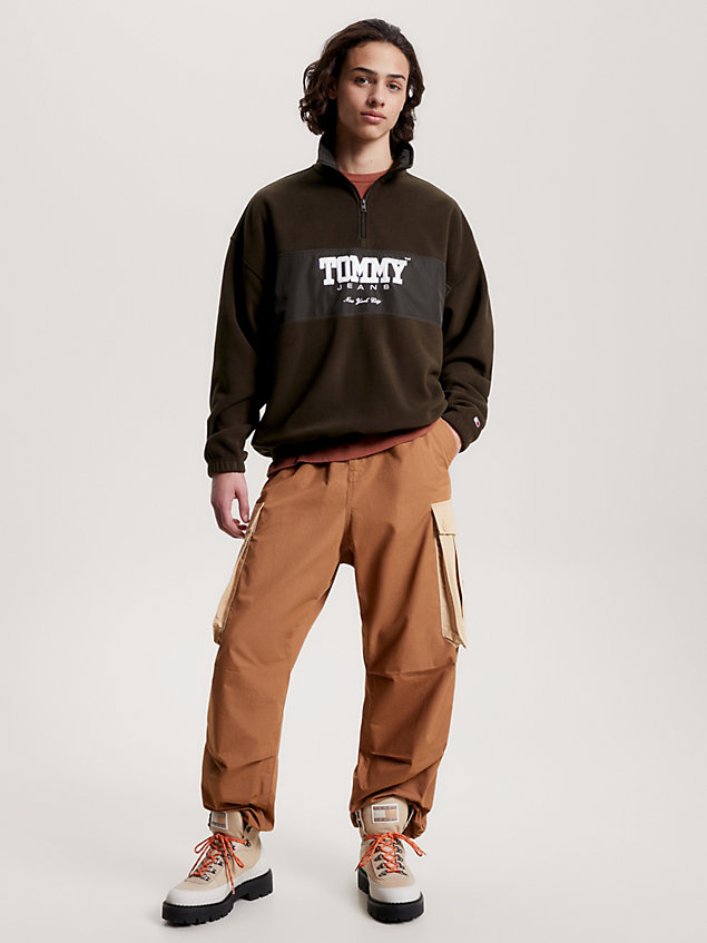 brown oversized polar fleece half-zip sweatshirt for men tommy jeans