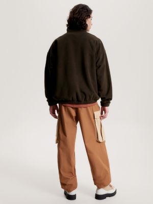 brown oversized polar fleece half-zip sweatshirt for men tommy jeans
