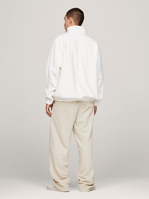 white oversized polar fleece half-zip sweatshirt for men tommy jeans