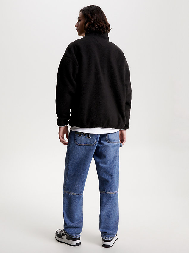 black essential sweatshirt van sherpa-fleece voor heren - tommy jeans