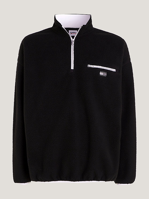 black essential sweatshirt van sherpa-fleece voor heren - tommy jeans