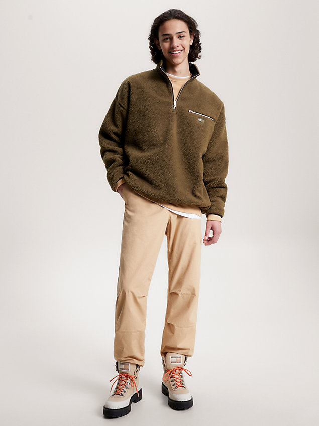 green essential tonal half-zip sherpa fleece sweatshirt for men tommy jeans