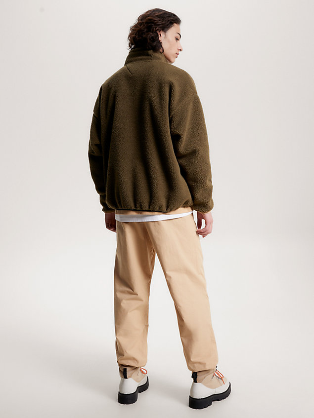 green essential tonal half-zip sherpa fleece sweatshirt for men tommy jeans