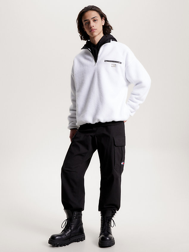 white essential tonal half-zip sherpa fleece sweatshirt for men tommy jeans