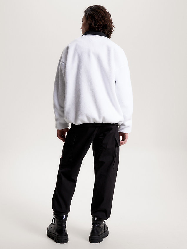 white essential tonal half-zip sherpa fleece sweatshirt for men tommy jeans
