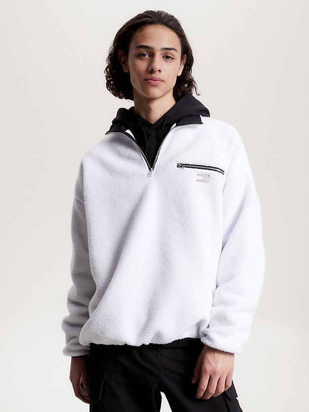 wit essential sweatshirt van sherpa-fleece voor heren - tommy jeans