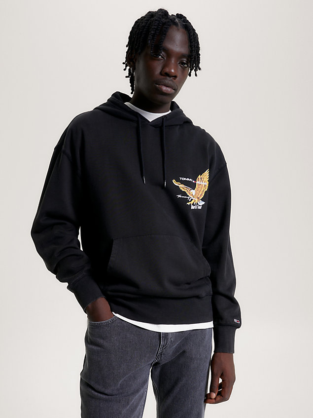 black eagle motif relaxed fit hoody for men tommy jeans