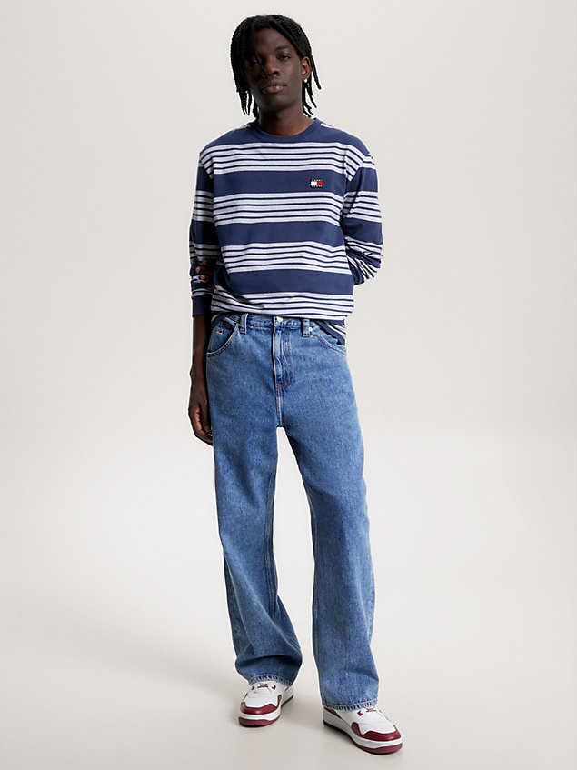 t-shirt a maniche lunghe con distintivo blue da uomo tommy jeans