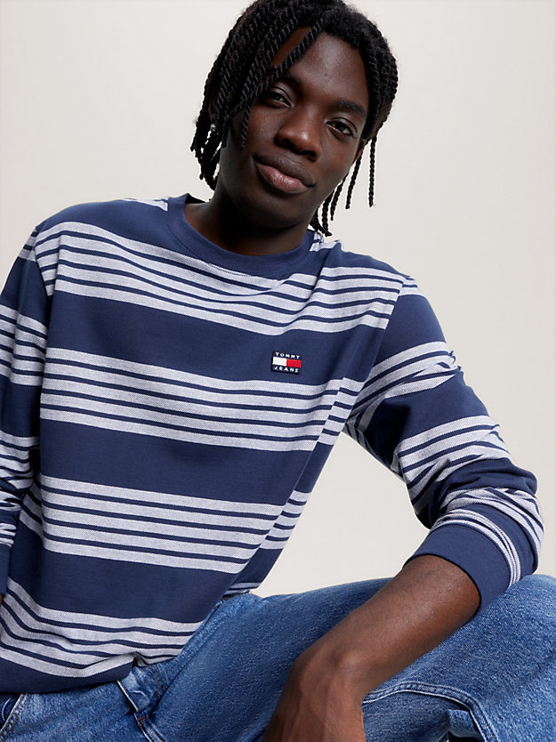 blue textured stripe badge long sleeve t-shirt for men tommy jeans
