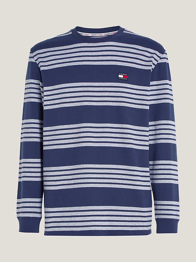 blue textured stripe badge long sleeve t-shirt for men tommy jeans