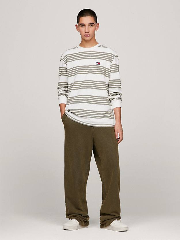 white textured stripe badge long sleeve t-shirt for men tommy jeans
