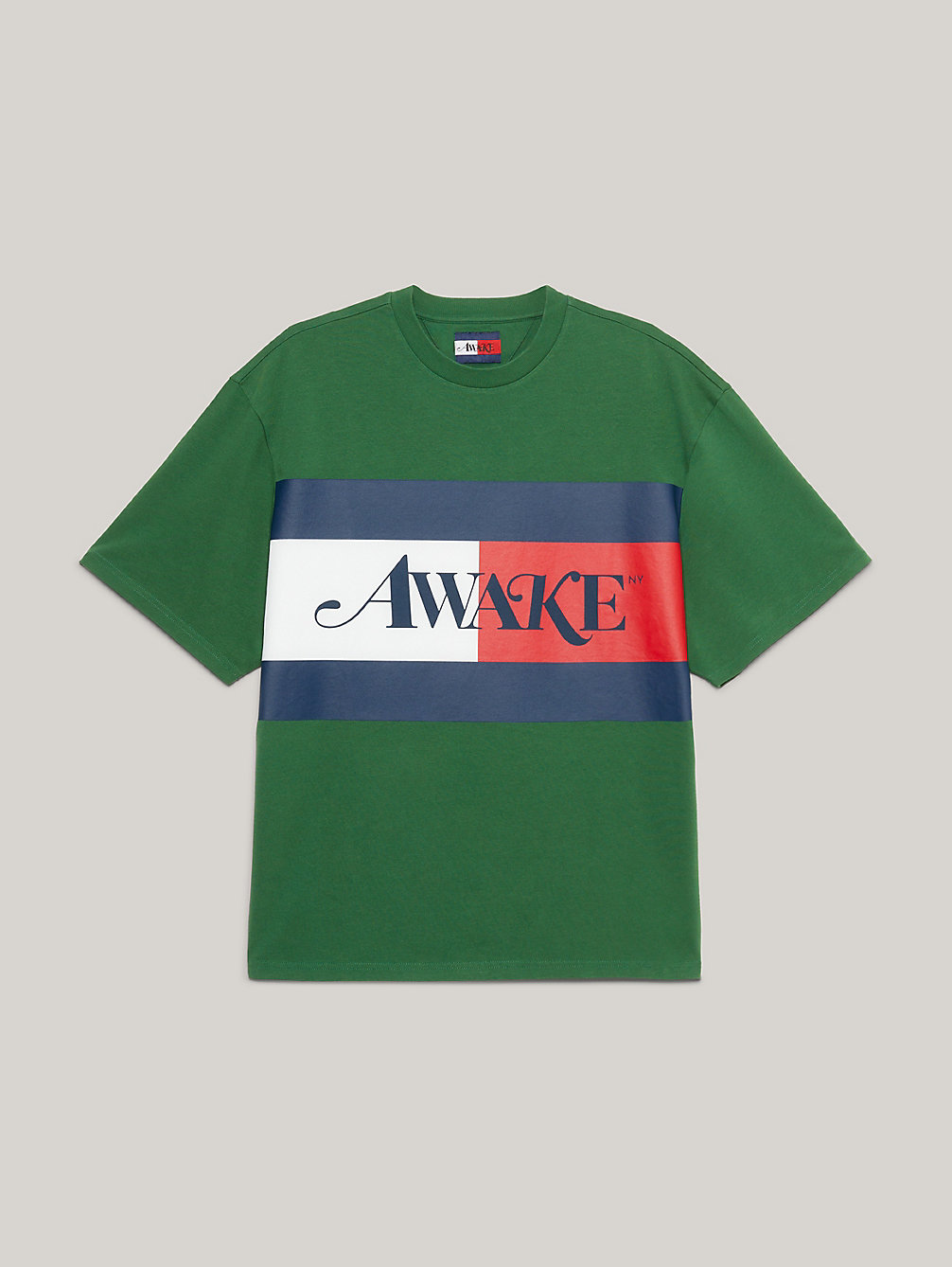 t-shirt tommy x awake ny con slogan sul retro green da uomo tommy jeans