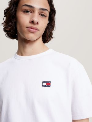 TOMMY HILFIGER JEANS Badge Logo Crew Neck Sweatshirt Classic White Mens XS