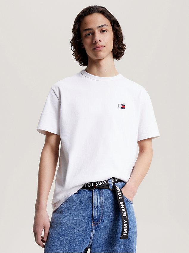 t-shirt classic fit con distintivo white da uomo tommy jeans