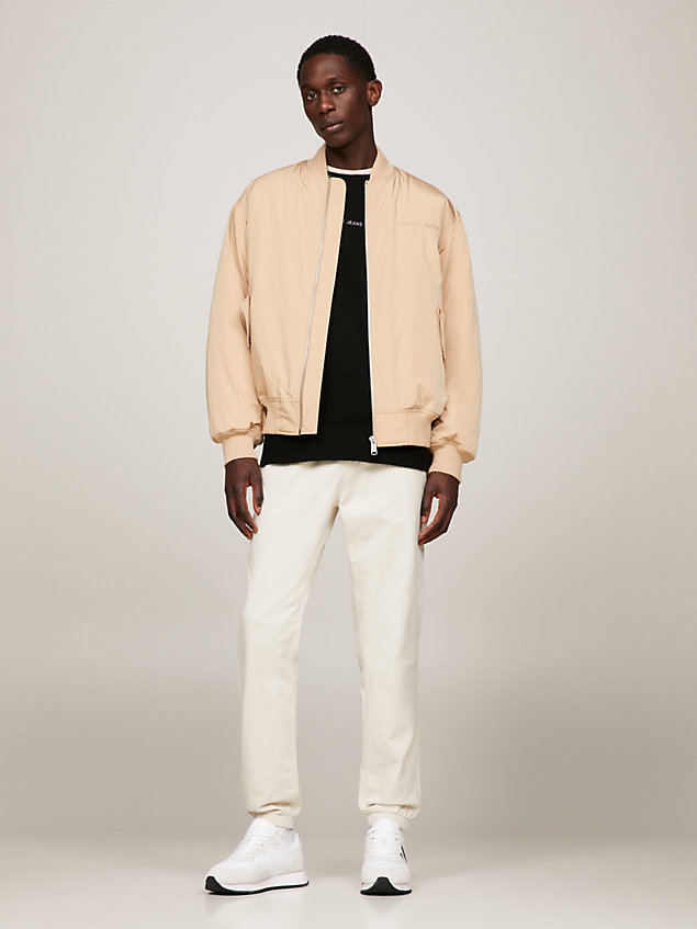 beige classics tonal logo bomber jacket for men tommy jeans