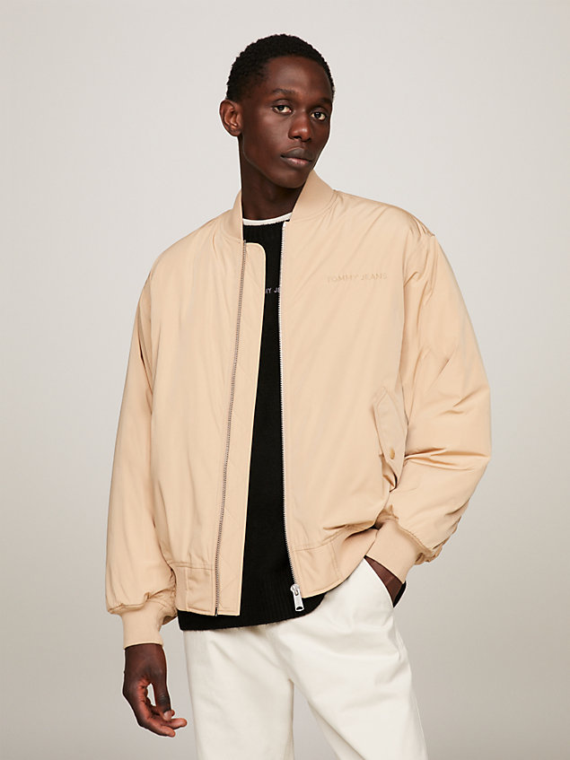 beige classics padded bomber jacket for men tommy jeans