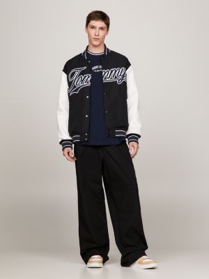 black college-jacke aus satin für herren - tommy jeans