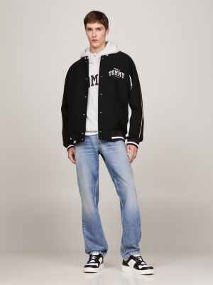 Chaqueta Bomber de Denim con Logotipo Repetido Negra