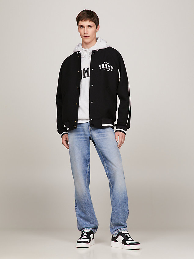 black varsity logo bomber jacket for men tommy jeans