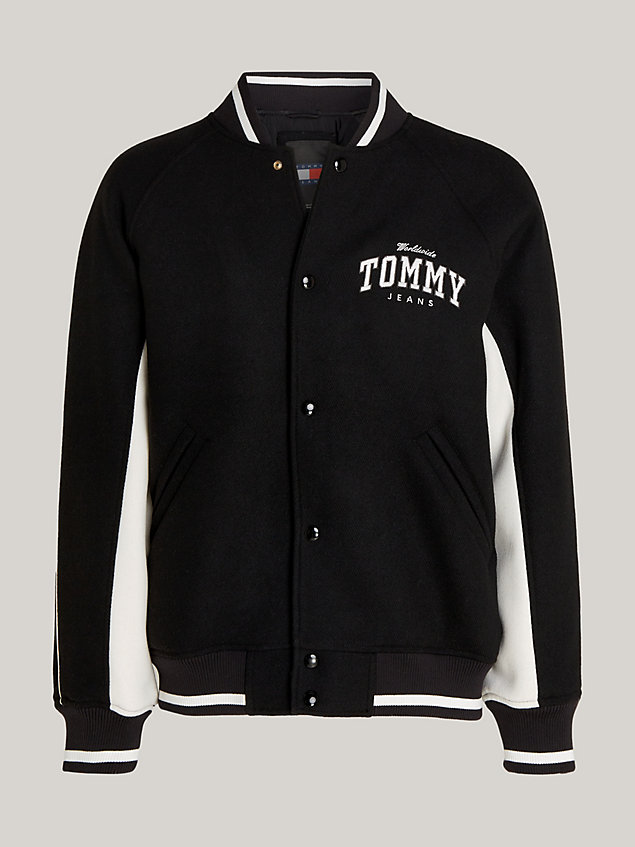 black varsity logo bomber jacket for men tommy jeans
