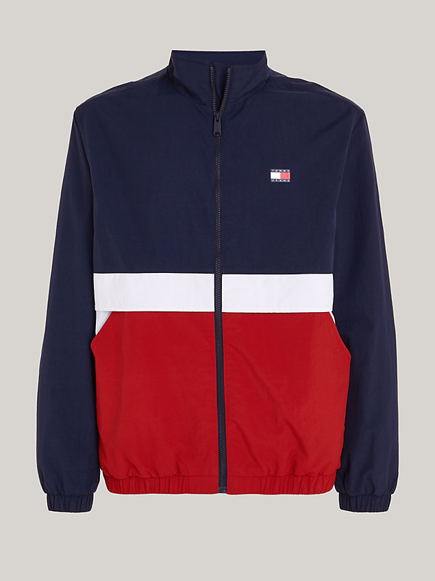 blue essential colour-blocked relaxed bomber jacket for men tommy jeans