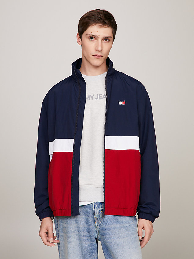 blue essential colour-blocked relaxed bomber jacket for men tommy jeans