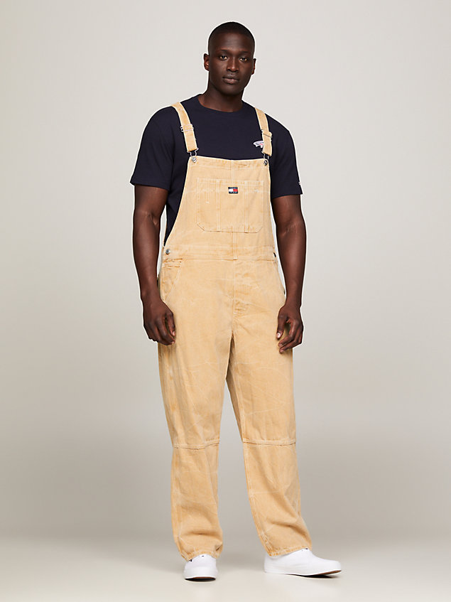 beige aiden baggy recycled coated denim dungarees for men tommy jeans