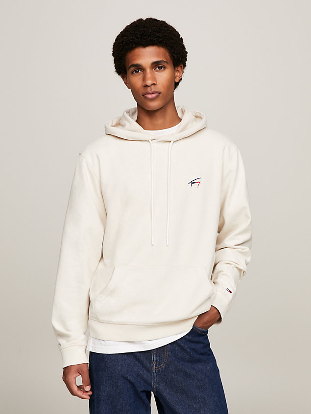 beige hoodie mit signatur-logo für herren - tommy jeans