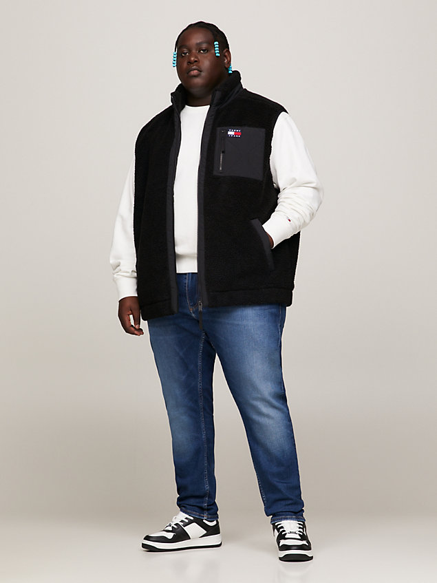 black plus sherpa relaxed padded vest for men tommy jeans