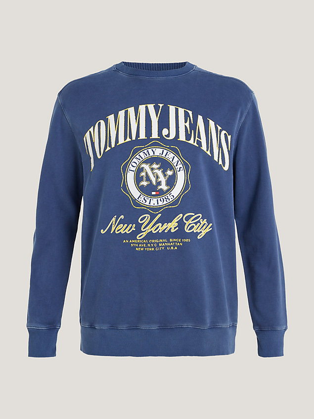 blue plus boxy sweatshirt met varsity-logo voor heren - tommy jeans