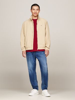 beige essential zip-thru relaxed windbreaker jacket for men tommy jeans