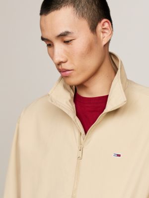 beige essential zip-thru relaxed windbreaker jacket for men tommy jeans