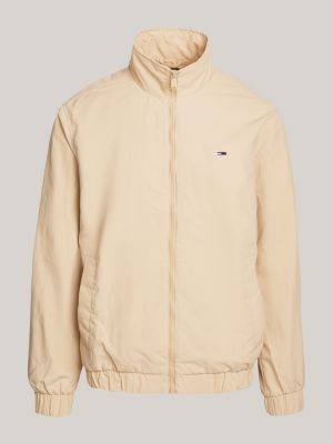 beige essential zip-thru relaxed windbreaker jacket for men tommy jeans