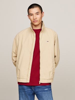 beige essential zip-thru relaxed windbreaker jacket for men tommy jeans