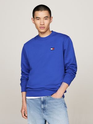 blue tommy badge crew neck sweatshirt for men tommy jeans