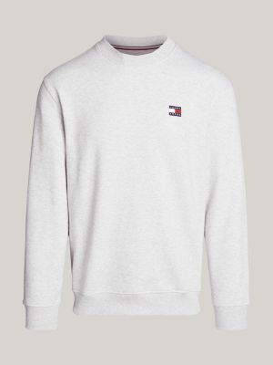 grijs sweatshirt met ronde hals en tommy-badge voor heren - tommy jeans