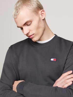 sweat tommy badge à col ras-du-cou noir pour hommes tommy jeans