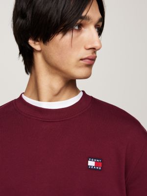 rood sweatshirt met ronde hals en tommy-badge voor heren - tommy jeans