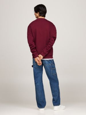 rood sweatshirt met ronde hals en tommy-badge voor heren - tommy jeans