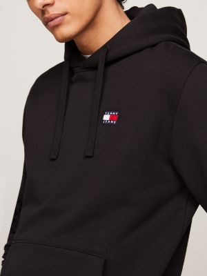 black tommy badge drawstring hoody for men tommy jeans