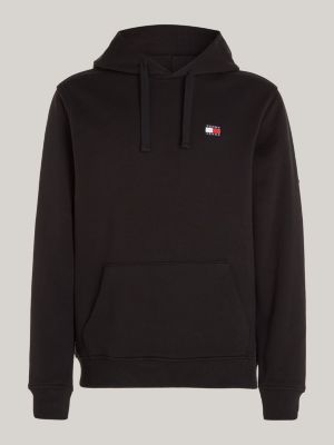 black tommy badge drawstring hoody for men tommy jeans