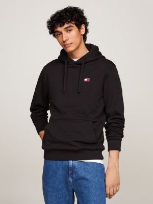 zwart hoodie met trekkoord en tommy-badge voor heren - tommy jeans